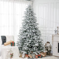 Homcom 8Ft Snow Flocked Artificial Christmas Tree With 2003 Tips, Foldable Metal Stand, Easy Assembly, Hinged Xmas Tree For Home, Office, Holiday, Green Green Plastic