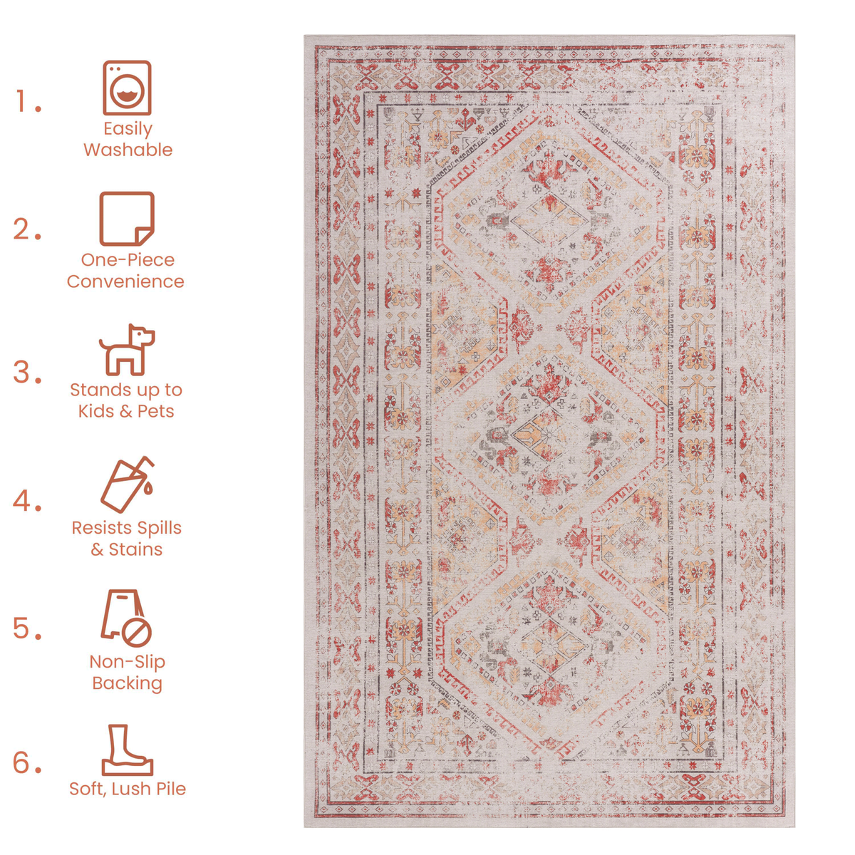Naar 3X5 Area Rug Beige Area Rugs Kid & Pet Friendly Washable Rugs 3X5 Non Shedding 3X5 Area Rugs Foldable 3 X 5 Area Rug Washable Non Slip Eco Friendly 3X5 Rugs With Low Pile Beige, 3'X5' Beige Chenille Polyester