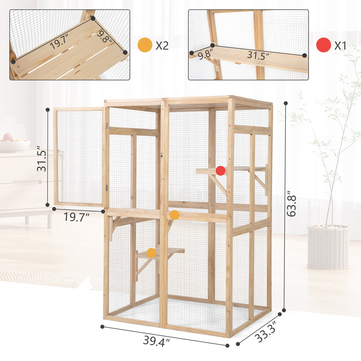 Wooden Cat Catio, Outdoor Cat Enclosure, Cat House With Platforms, Sunshine Board, Hammock, Door, Kitten Cage Condo, Burlywood Burly Wood Wood Metal