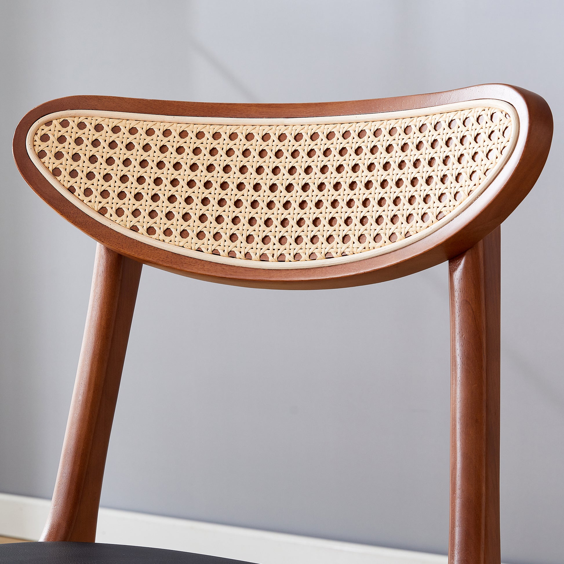 Table And Chair Set, Ancient Style Solid Wood Dining Table, Imitation Rattan Table Legs, Beautiful Simple Solid Wood Dining Chair, Perfect For Dinner, Meetings, Home And Office Decoration Walnut Rubber Wood