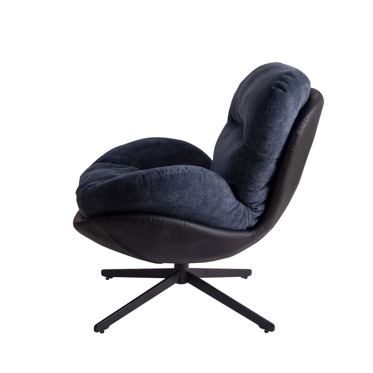 360 Swivel Accent Chair, Modern Chenille Lounge Chair With Faux Leather And Black Metal Base Frame, Comfortable Reading Chair For Small Spaces, Living Room, Bedroom, Reading Corner, Office, Navy Blue Black,Navy Blue Brown Primary Living Space American