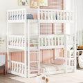 Twin Size Triple Rubber Wood Bunk Bed, With Ladders, Guardrails Detachable Bunk Bed, Twin Over Twin Over Twin,White Twin White Bedroom American Design Bed Frame Rubber Wood