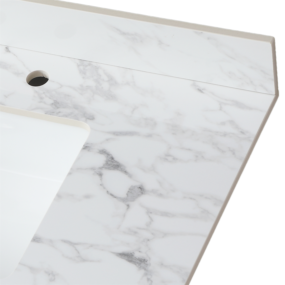 37"X22"Bathroom Vanity Top,Sintered Stone Carra Whitebarthroom Vanity Sink Tops With Rectangular Undermount Ceramic Sink With Vanity Backsplash, Three Faucet Hole Bathroom Vanity Countertop White