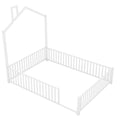 Full Size Metal House Platform Bed With Guardrail And Chimney, White Box Spring Not Required Full White Metal Metal
