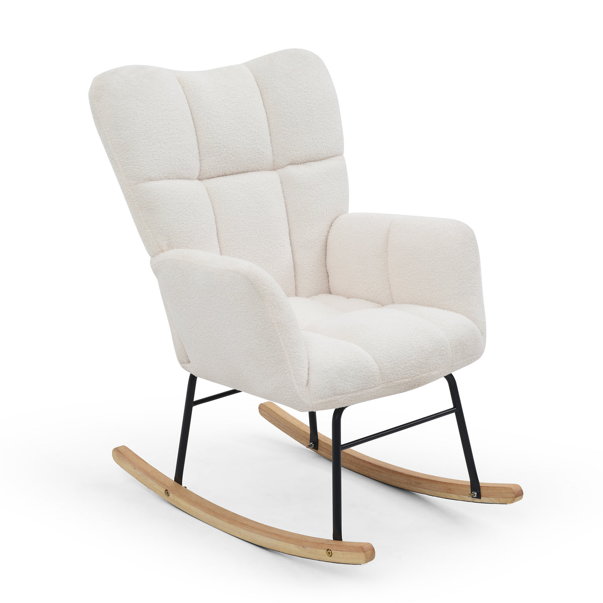 Rocking Chair Teddy Upholstered Glider Rocker Rocking Accent Chair Padded Seat With High Backrest Armchair Comfy Side Chair For Living Room Bedroom Offices Beige Beige Polyester