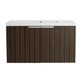 36 Inch Bathroom Cabinet With Resin Sink,Soft Close Doors,Float Mounting Design Silver Brown Stripe Bathroom Modern Plywood Plywood
