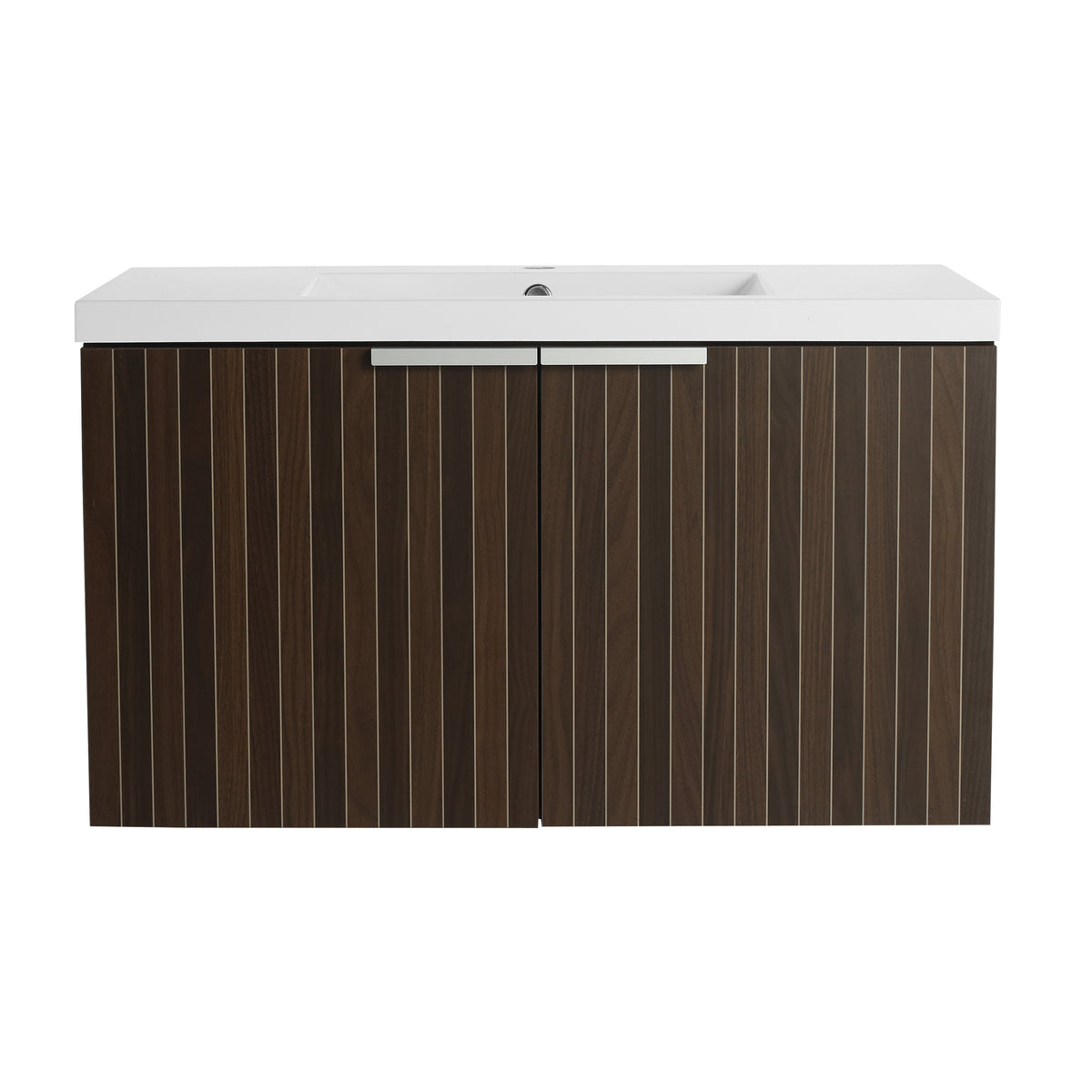 36 Inch Bathroom Cabinet With Resin Sink,Soft Close Doors,Float Mounting Design Silver Brown Stripe Bathroom Modern Plywood Plywood