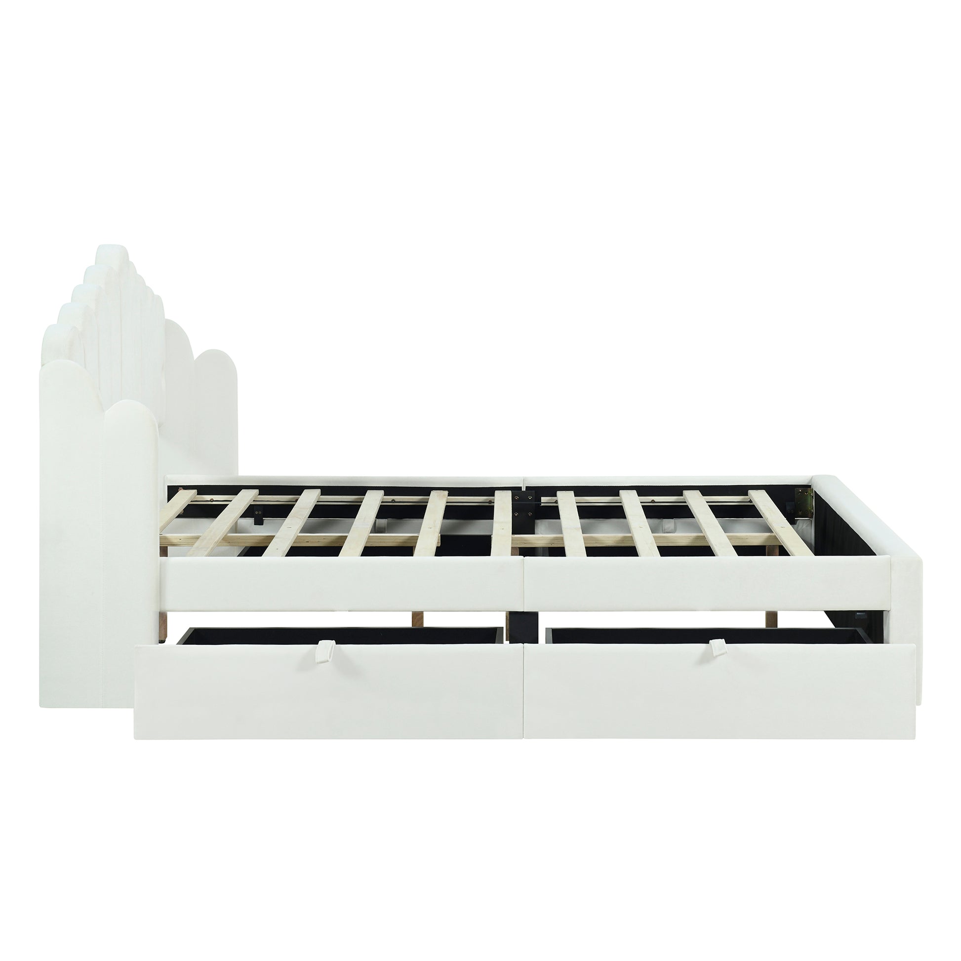 Full Size Upholstered Platform Bed With 4 Drawers And 2 Usb, Beige Box Spring Not Required Full Beige Wood Bedroom Bed Frame Polyester Upholstered