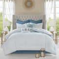 8 Piece Cotton Floral Printed Reversible Comforter Set Blue Cal King California King Blue Cotton