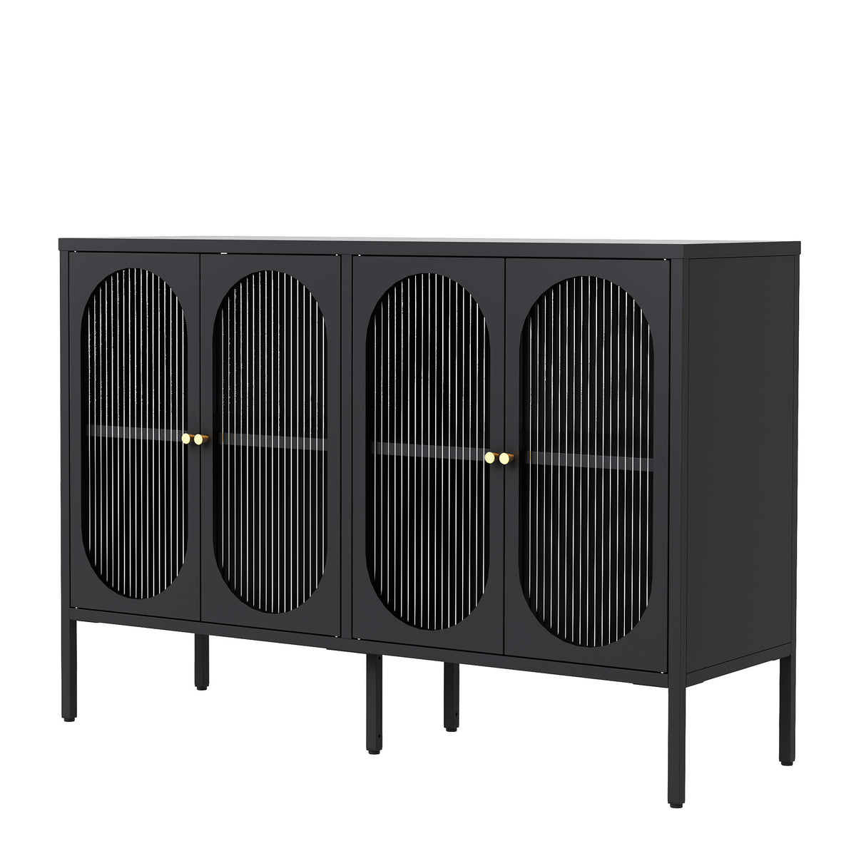 Metal Sideboard Cabinet With 4 Glass Door, Steel Locker Sideboard Buffet Cabinet, Sideboard Buffet Cabinet With 4 Doors, Kitchen Storage Cabinet, Coffee Bar Cabinet For Kitchen, Living Room, Black