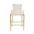 28.75Inch Counter Height Bar Stools Set Of 2, Bar Height Arm Chairs, Velvet Fabric Stools With Golden Legs And Footrests, White Solid Kitchen Tufted Back Set Of 2 Wood White Powder Coated Foam Spot