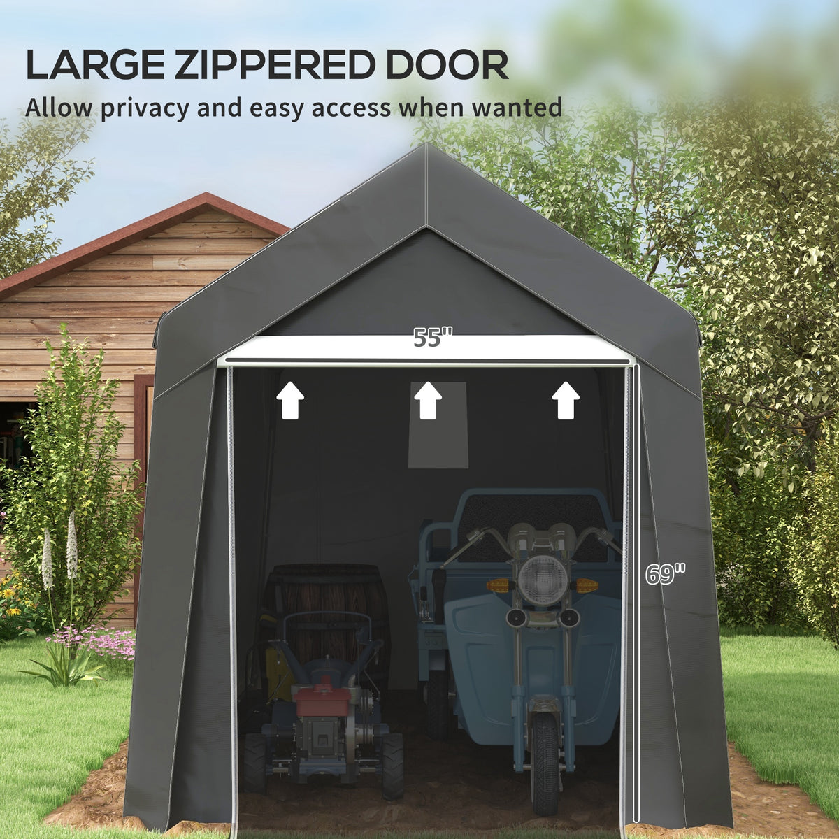 Outsunny 7' X 12' Garden Storage Tent, Heavy Duty Outdoor Shed, Waterproof Portable Shed Storage Shelter With Ventilation Window And Large Door For Bike, Motorcycle, Garden Tools, Gray Gray Steel