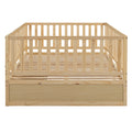 Full Size Wood Daybed With Fence Guardrails And 2 Drawers, Split Into Independent Floor Bed & Daybed, Natural Old Sku :Lp000882Aan Full Natural Solid Wood Mdf