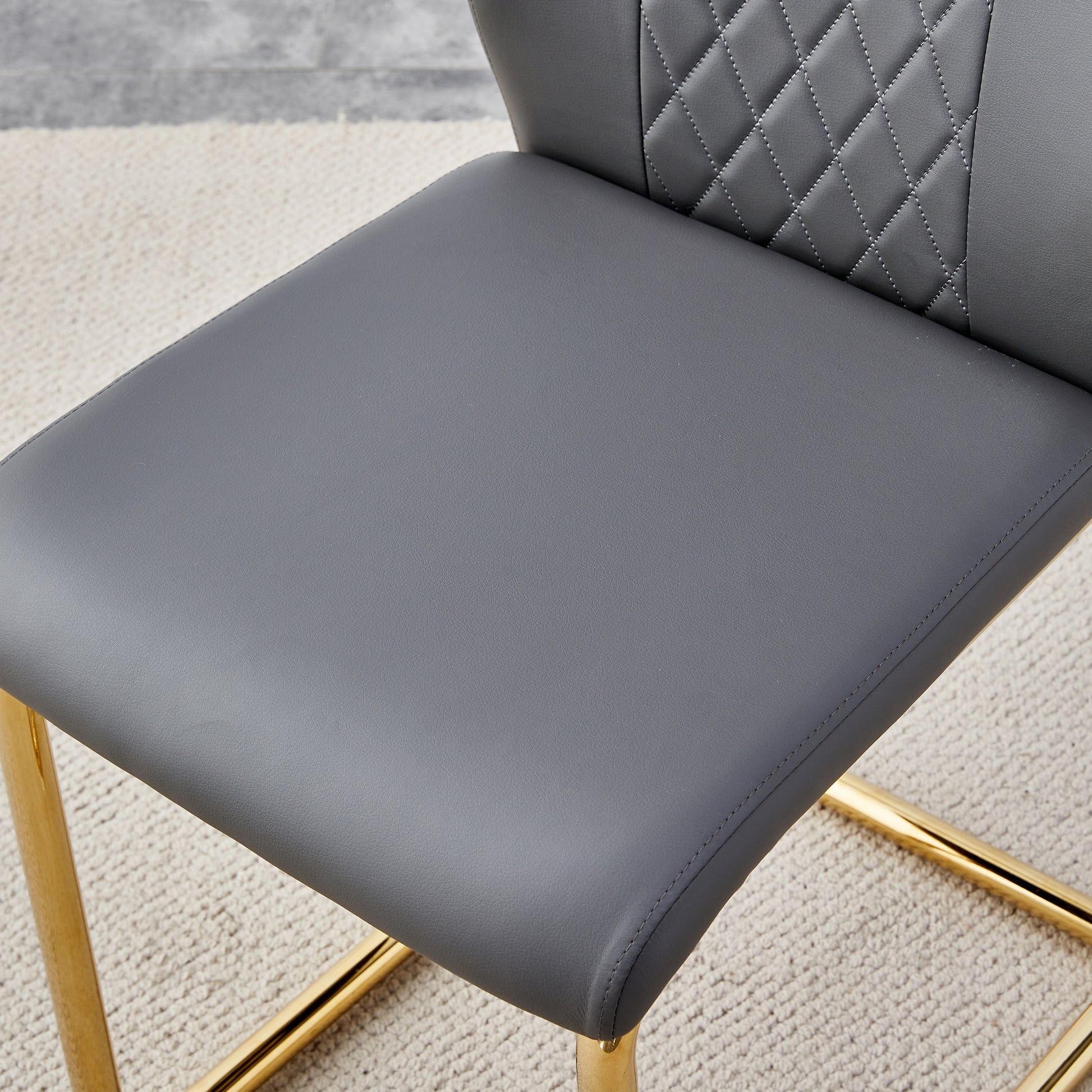 Table And Chair Set.Modern Rectangular Glass Dining Table With A Tempered Glass Tabletop And Metal Legs, Paired With Multiple Chairs Designed With Pu Cushions And Golden Metal Legs. Grey Gold Seats 8 Tempered Glass