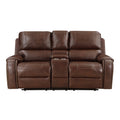 Double Glider Reclining Brown Beautiful Seat With Center Console, Receptacles And Usb Ports,Faux Leather Upholstered Traditional Trim 1Pc Modern Living Room Furniture Brown Faux Leather Wood Primary Living Space Modern Plywood,Solid Wood