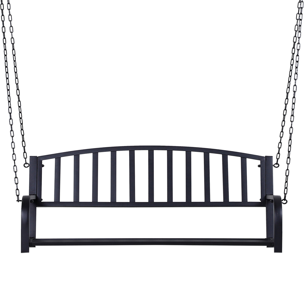 Outsunny 2 Person Front Porch Swing Patio Swing Bench, Outdoor Steel Swing Chair With Sturdy Chains, For Backyard, Deck, 528 Lb Weight Capacity, Black Black Steel