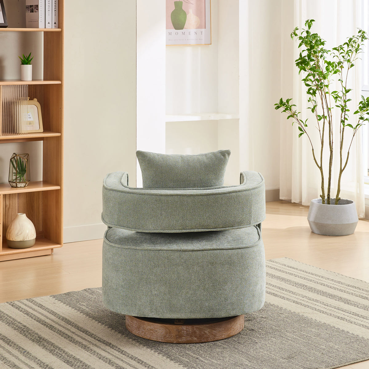 29.1"W Swivel Accent Open Back Chair Modern Comfy Sofa Chair With Weathered Base For Nursery Bedroom Living Room Hotel Office, Club Chair Leisure Arm Chair For Lounge Pale Green,Linen Blend Pale Green Linen Blend