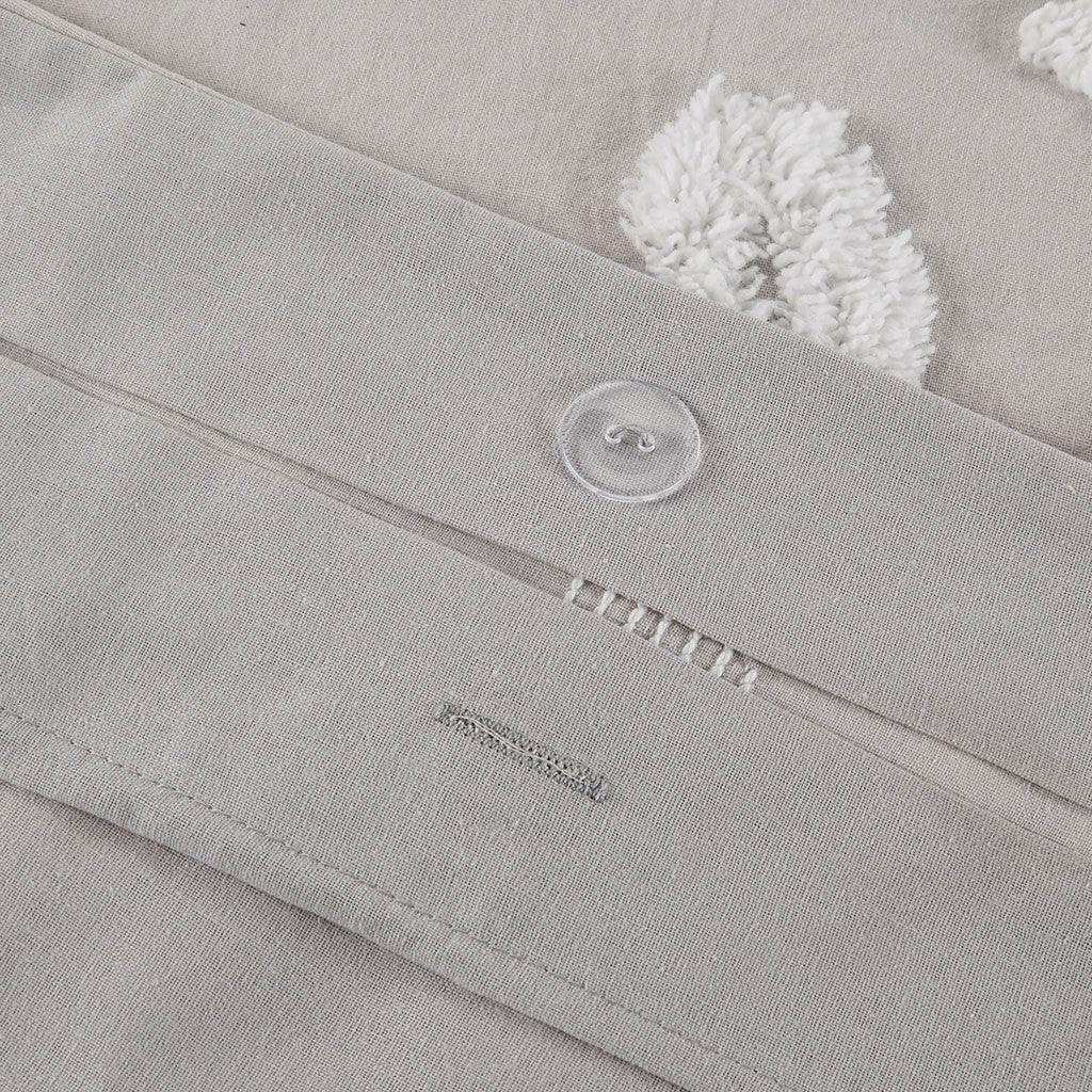 3 Piece Tufted Cotton Chenille Floral Duvet Cover Set King Grey Cotton