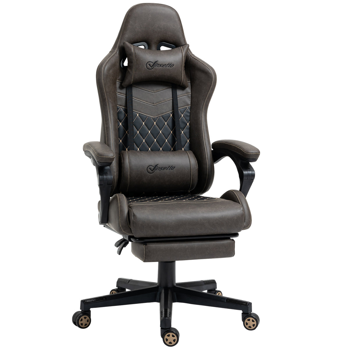 Vinsetto Racing Gaming Chair Diamond Pu Leather Office Gamer Chair High Back Swivel Recliner With Footrest, Lumbar Support, Adjustable Height, Brown Brown Pu