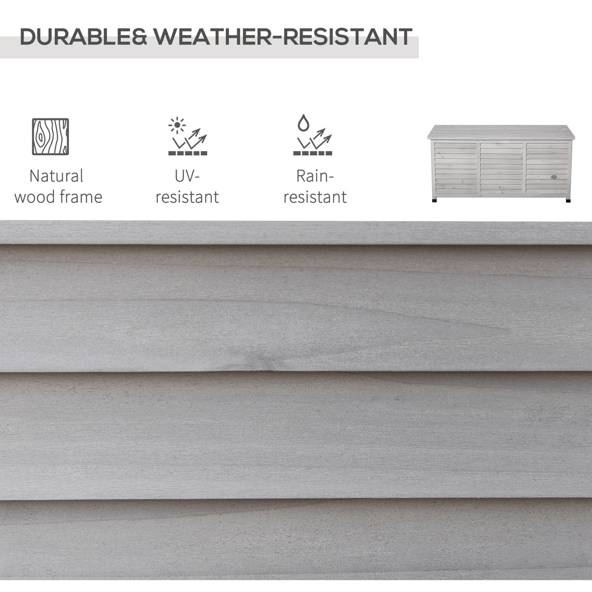 Outsunny 75 Gallon Wooden Deck Box, Outdoor Storage Container With Aerating Gap & Weather Fighting Finish, Grey Grey Wood