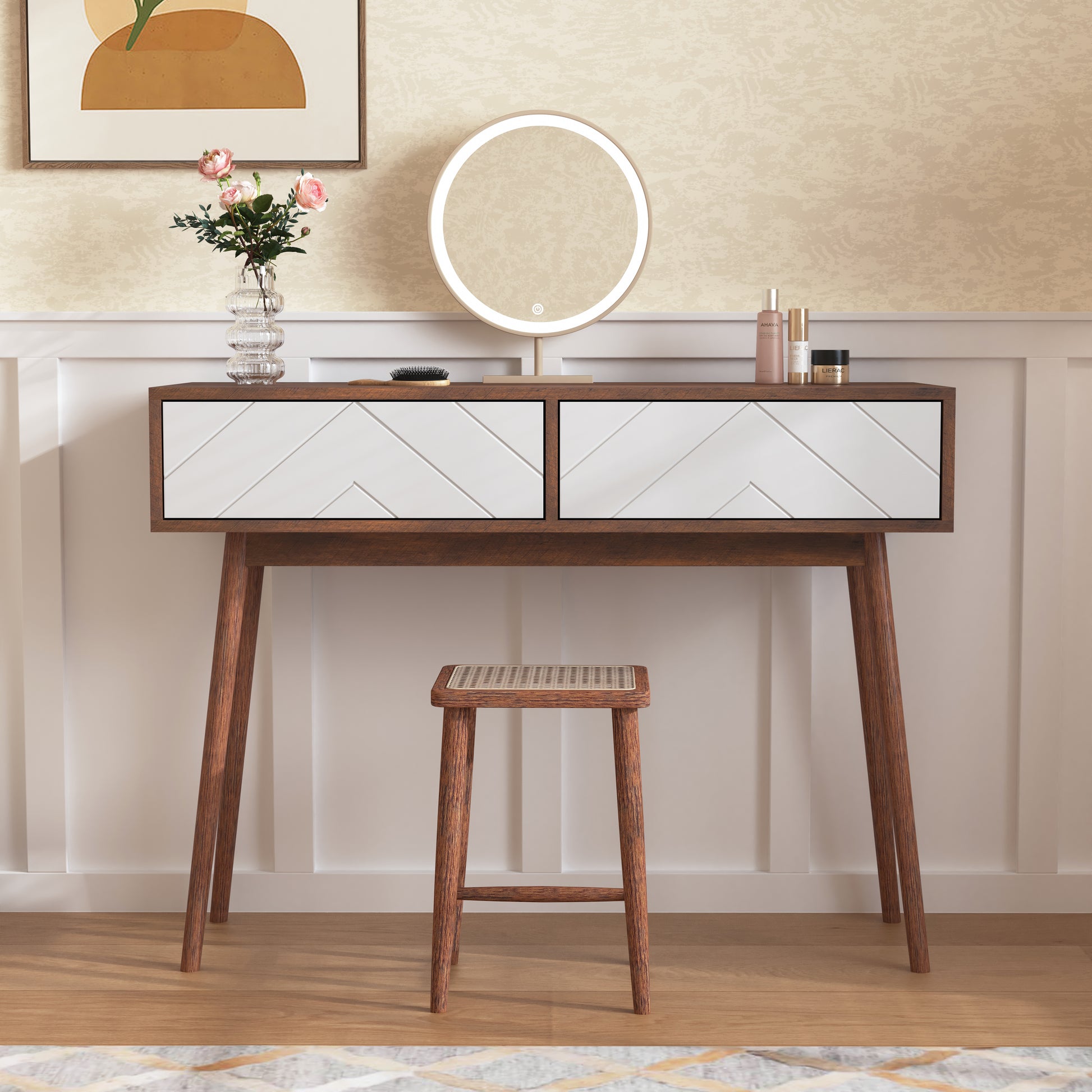 Entryway Table With 2 Carved Panel Drawers, Console Table With Storage Space And Wood Legs,Sofa Table Behind Couch For Hallway, Living Room, Natural Color Natural Particle Board Mdf