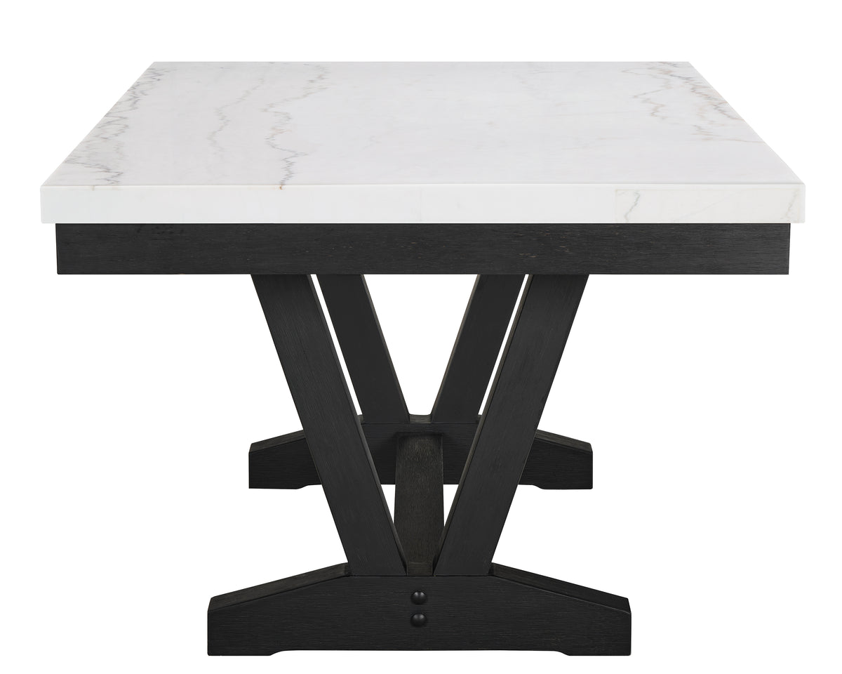 6Pc Dining Set Contemporary Style White Genuine Marble Rectangular Table Top Dove Gray Upholstery Chairs Tufted Bench Black Finish Wooden Solid Wood Dining Room Furniture Wood Wood Gray Seats 6 Wood