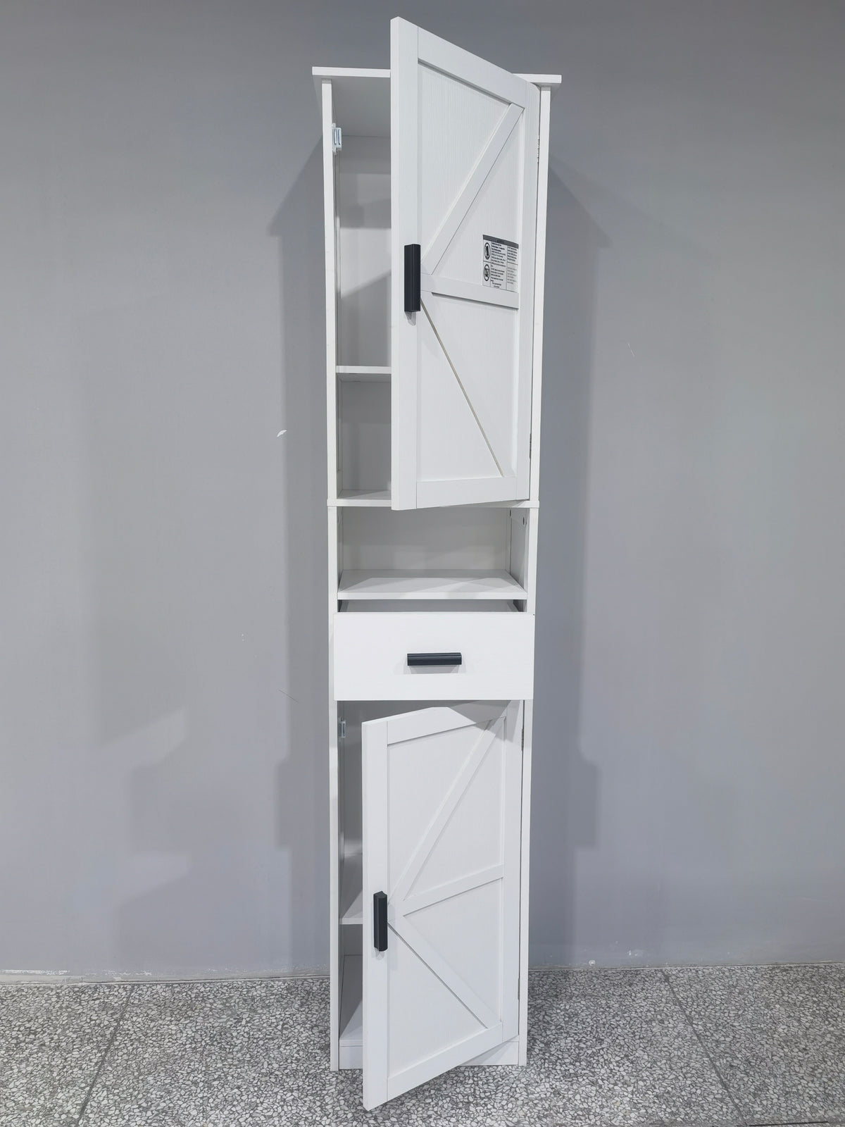 69" H Tall Bathroom Storage Cabinet With 2 Barn Doors And 1 Drawer, Narrow Storage Unit, Adjustable Shelves,Floor Cabinet For Bathroom, Living Room, Entryway,Kitchen, Black Black Particle Board