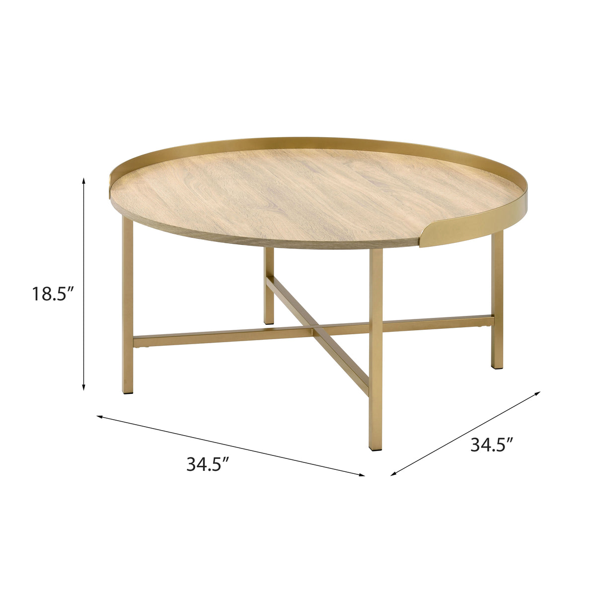 Oak And Gold Coffee Table With Tray Top Oak Primary Living Space Modern Round Wood Metal