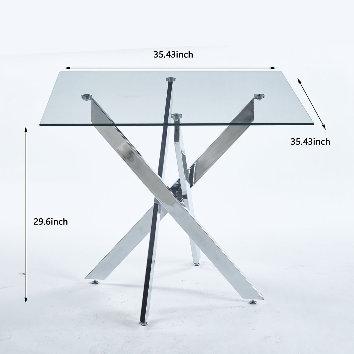 Dining Table With Cross Metal Leg And Tempered Glass,Modern Space Saving Kitchen Table For Living Room,Chrome Legssquare Table,90X90X75Cm Chrome Glass Metal