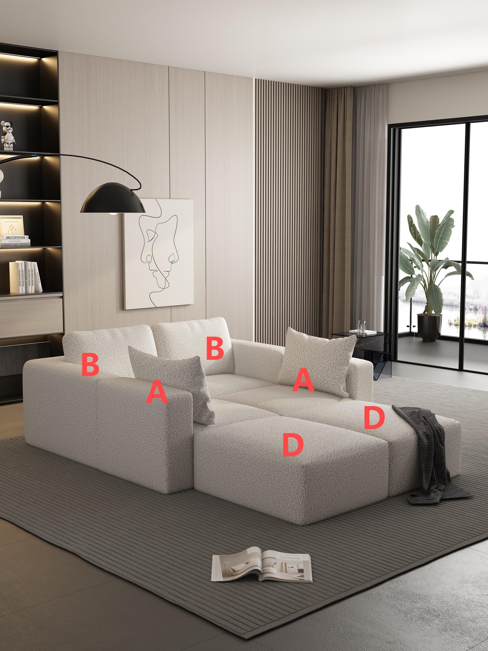 104.32*74.8 Modular Sectional Sofa Sleeper Couch, Sectional Sofa With Chaise And Ottoman, Convertible U Shaped Modular Sofa Set. Compressed Sponge, White. Combo 2A 2B 2D White Primary Living Space
