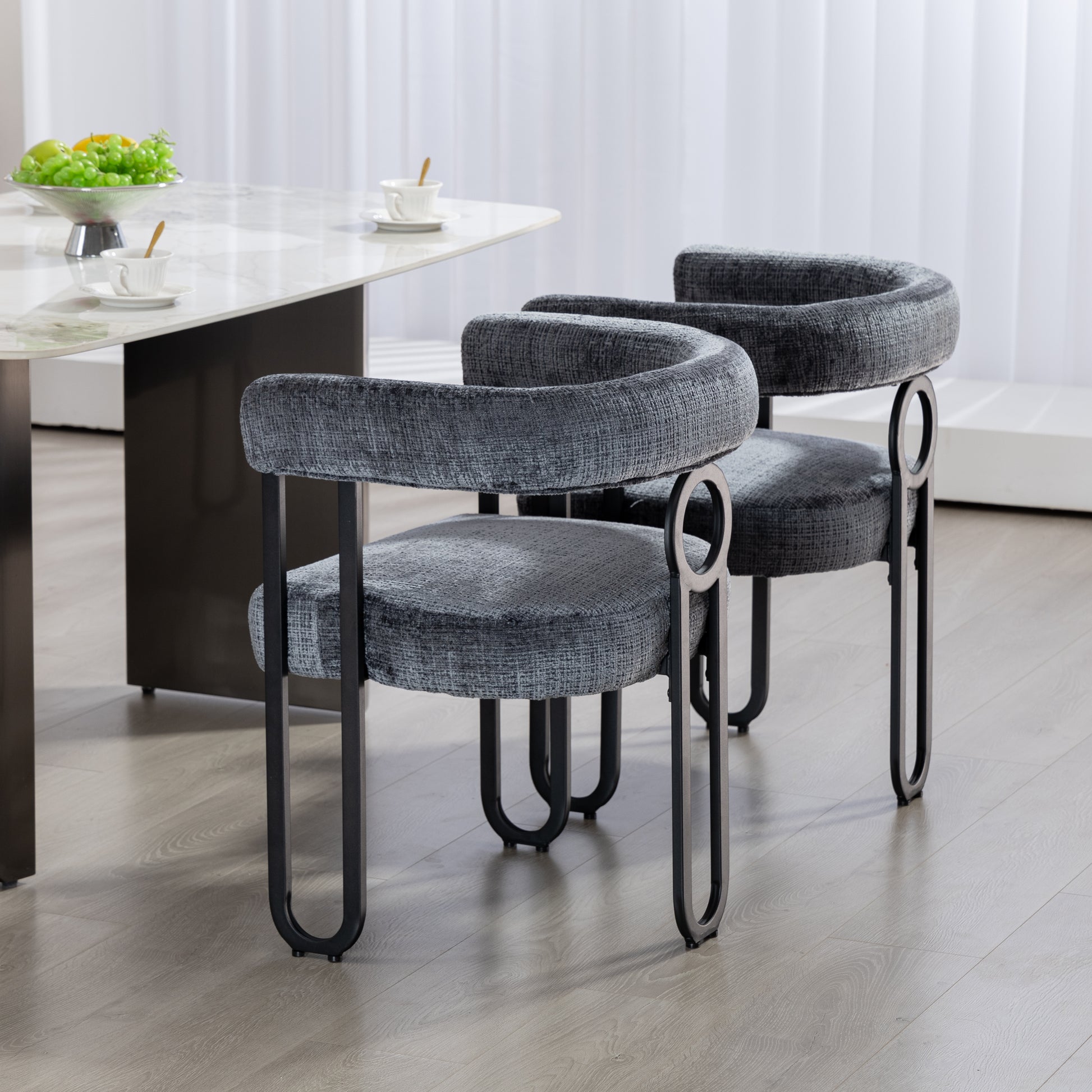 Coolmore Contemporary Designed Chenille Fabric Upholstered Accent Dining Chair Barrel Side Chairs Kitchen Armchair For Living Room Set Of 2 Gray Chenille Gray Dining Room Foam Chenille