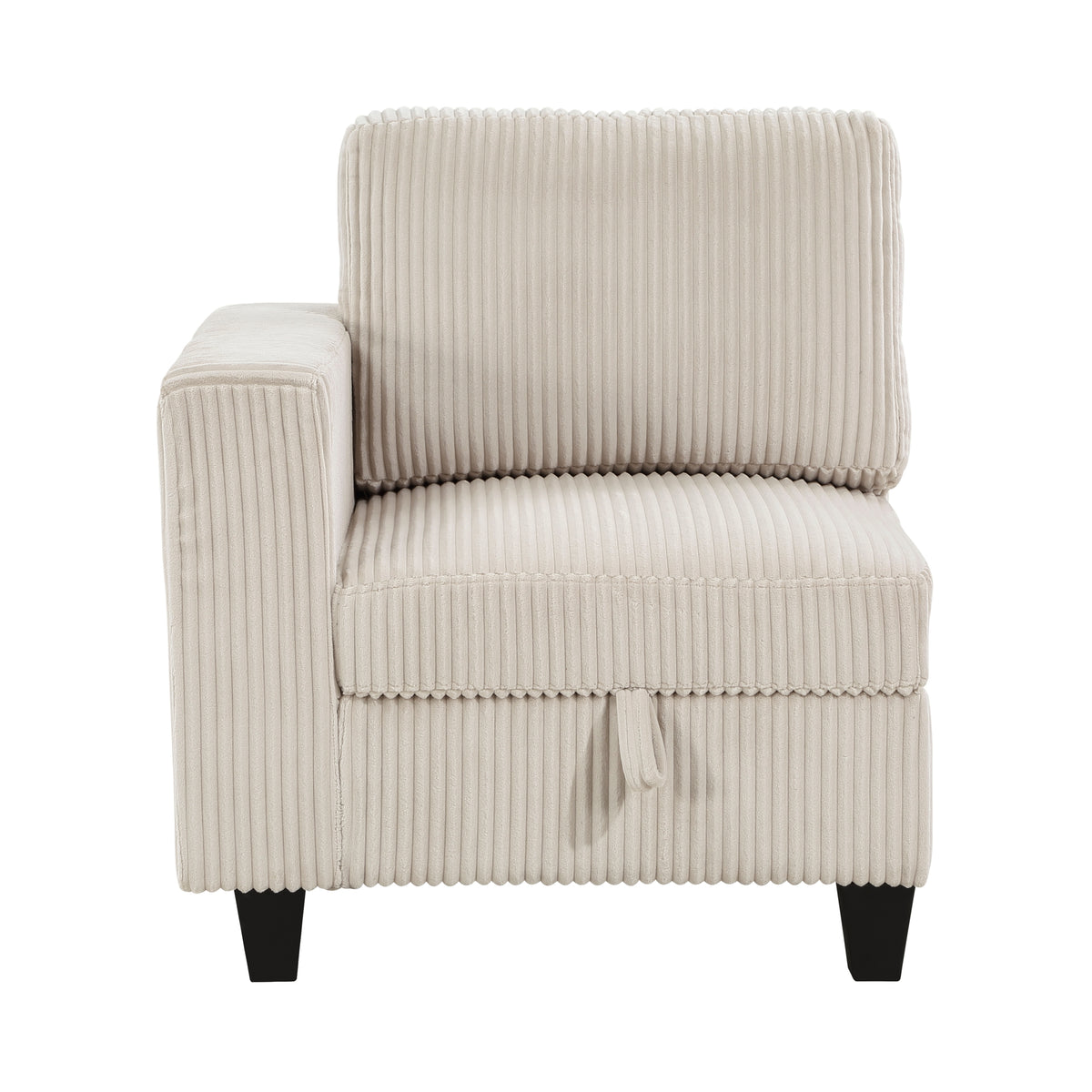 Modern Living Room Furniture 1Pc Beige Chair With One Arm, Storage Pouch And Charging Ports Corduroy Fabric Upholstery Beige Primary Living Space Contemporary,Modern Solid Wood