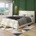 Anna Patented 2 Drawer Storage Bed Queen Size Ivory Velvet Upholstered Wingback Platform Bed, Modern Design Headboard With Tight Channel, Wooden Slat Mattress Support No Box Spring Needed Box Spring Not Required Queen Ivory Metal Bedroom