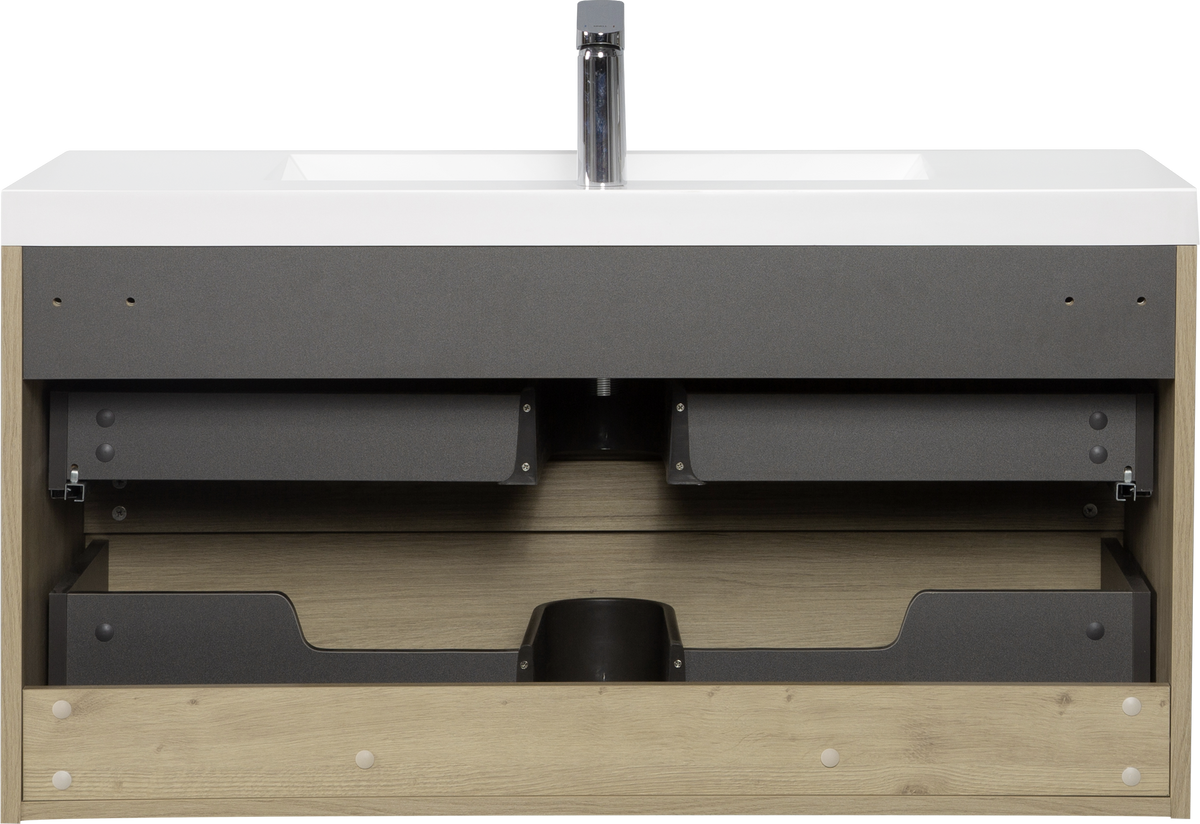 42" Floating Bathroom Vanity With Sink, Modern Wall Mounted Bathroom Storage Vanity Cabinet With Resin Top Basin And Soft Close Drawers, Natural Oak 24V11 42No White Oak Wood
