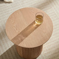 17.71 Inch Round Fluted Side Table Circle Small Accent Table For Living Room Mid Century Circle Bedside Table For Bedroom Oak Oak Mdf