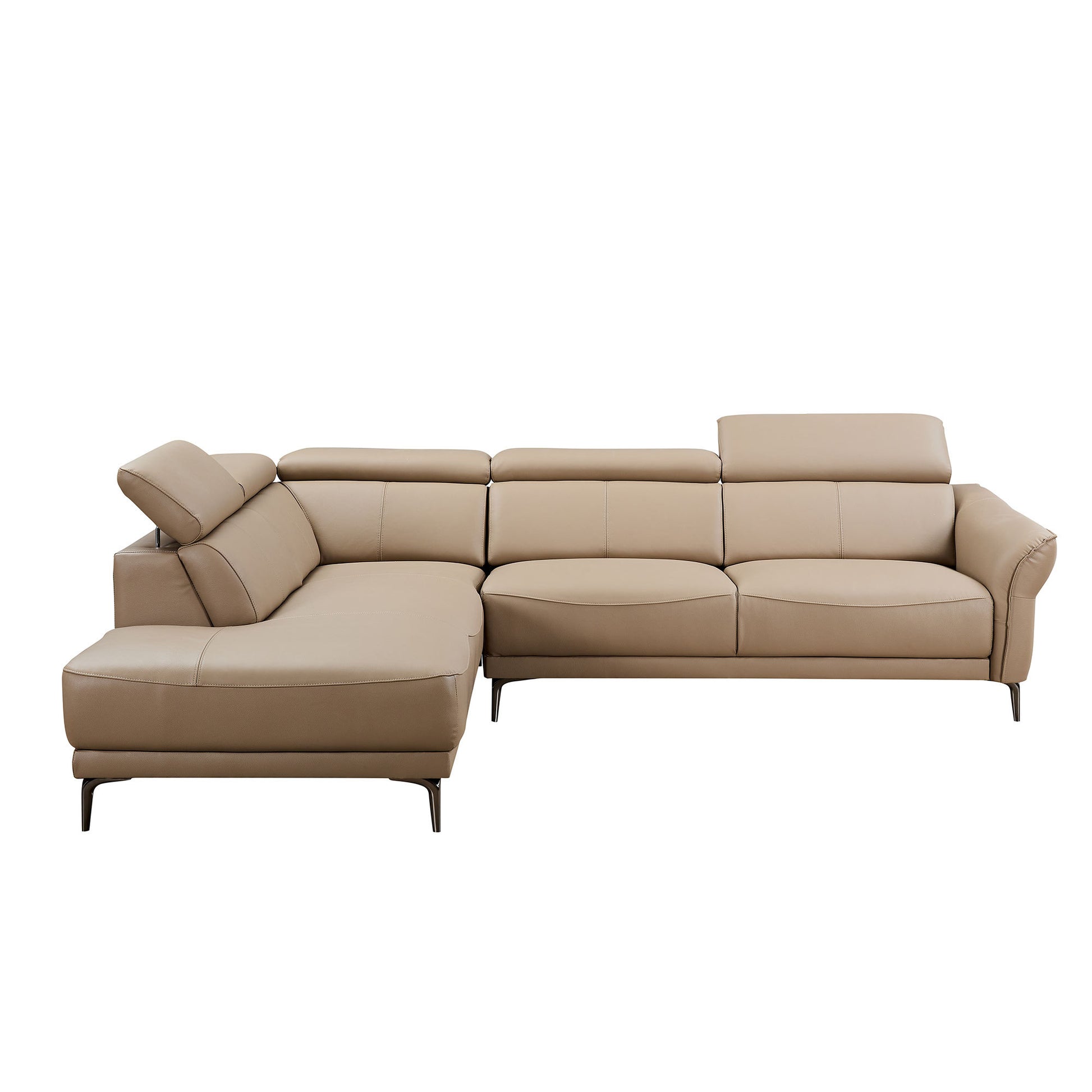 111.42Inch Modern Design L Shaped Deep Sectional Couch,Genuine Leather Sofa With Adjustable Headrests Couch,Minimalist Style Comfy Upholstery Corner Couch With Chaise For Living Room,Apartment,Office Brown Genuine Leather 5 Seat