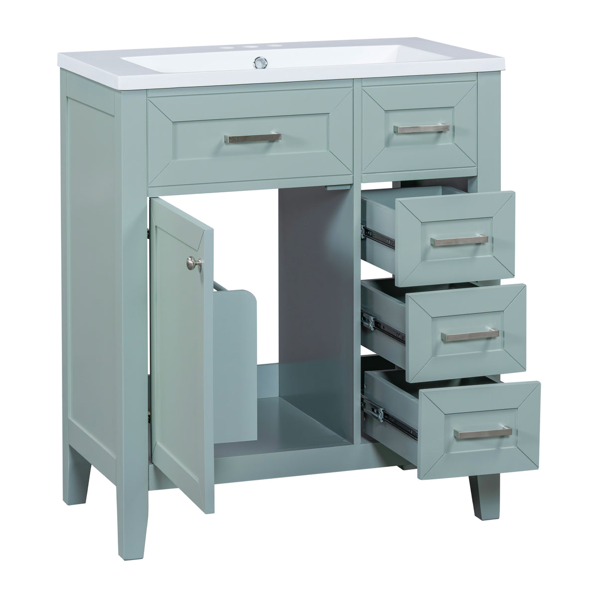 30" Bathroom Vanity With Sink Combo, Green Bathroom Cabinet With Drawers, Solid Frame And Mdf Board Old Sku:N725S999222F Green Solid Wood Mdf