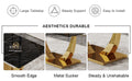 Table And Chair Set.Modern Rectangular Dining Table With Black Textured Stickers Glass Tabletop And Gold Plated Metal Legs.Paried With 6 Comfortable Chairs With Pu Seats And Black Metal Legs. Black Gold,White Seats 6 Glass Metal