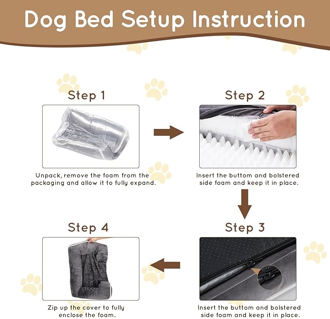 28'' Orthopedic Dog Bed For Medium Dog, Memory Foam Dog Bed, Egg Crate Foam Dog Couch Bed With Washable Removable Cover, Grey Grey Faux Fur