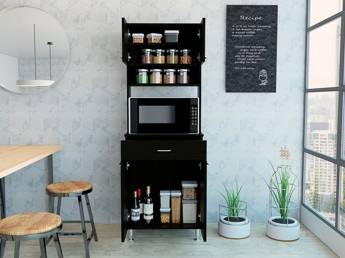 Santa Maria 1 Drawer 1 Shelf Area Pantry With Adjustable Metal Legs Black Wengue Black Particle Board