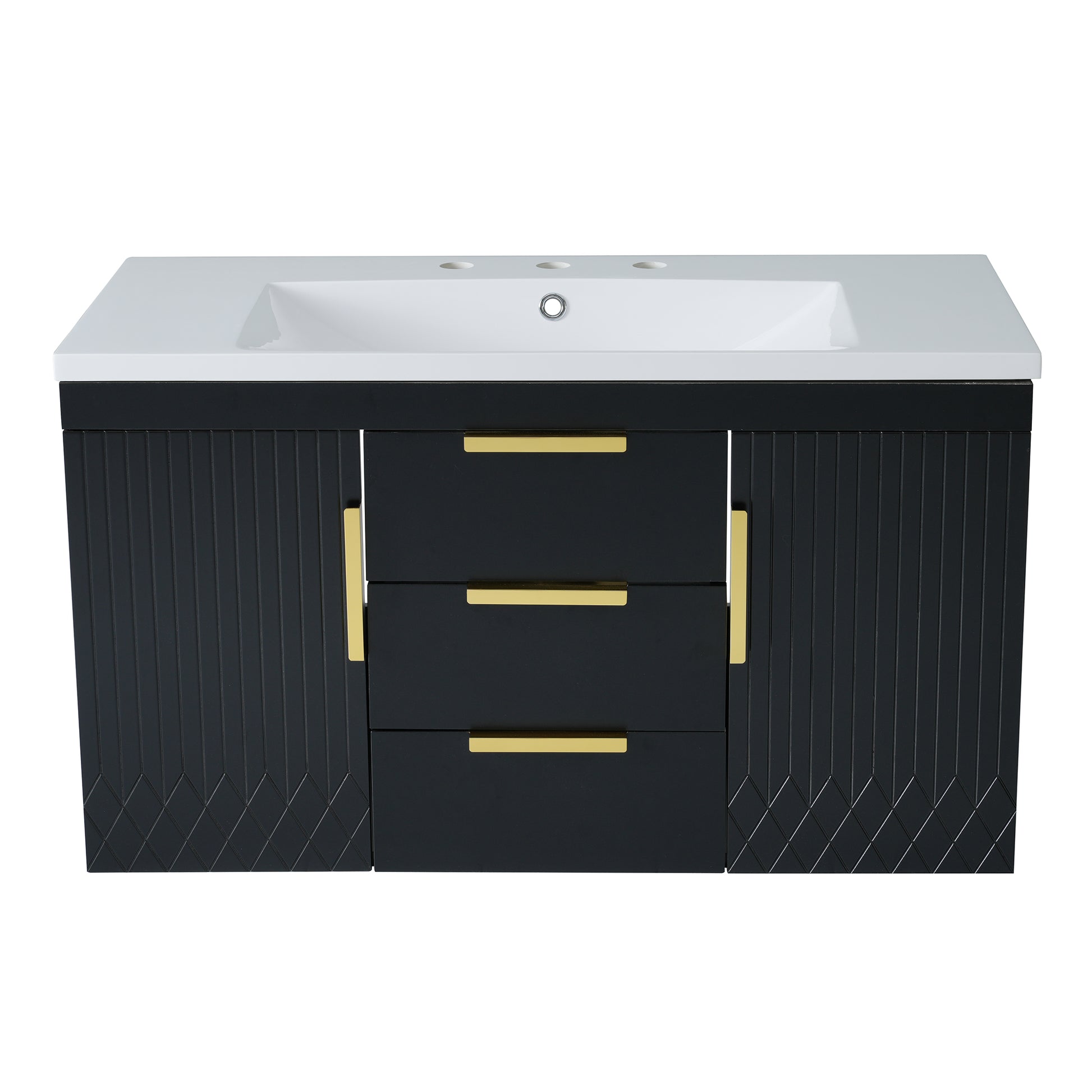 36'' Wall Mounted Bathroom Vanity With Resin Sink, Floating Bathroom Storage Cabinet With 2 Drawers, Solid Wood Bathroom Cabinet Black Bathroom Modern Mdf