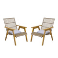Set Of 2, Acacia Wood Cape Woven Wicker Large Lounge Chair With Pillow For Patio, Deck, Yard, Lawn And Garden Seating, Teak Finish Natural Wicker Light Grey Fabric Teak 2 Person Seating Group Acacia Wood