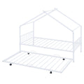 Twin Size Metal House Bed With Twin Size Trundle, White Twin White Metal