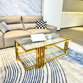 Golden Stainless Steel Coffee Table, Double Layer, Clear Tempered Glass Coffee Table, For Bed Room, Living Room Clear,Gold Modern Open Storage Rectangular Stainless Steel,Tempered Glass