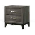 Two Drawer Nightstand With Tapered Feet, Weathered Gray Gray Wood
