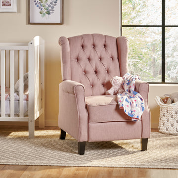 28" Wide Manual Wing Chair Recliner Light Pink Fabric