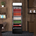 Refrigeration Glass 1 Door Upright Display Beverage Cooler Merchandiser With Led Lighting, 16.5 Cubic Ft., Etl Approved, Black Black Steel