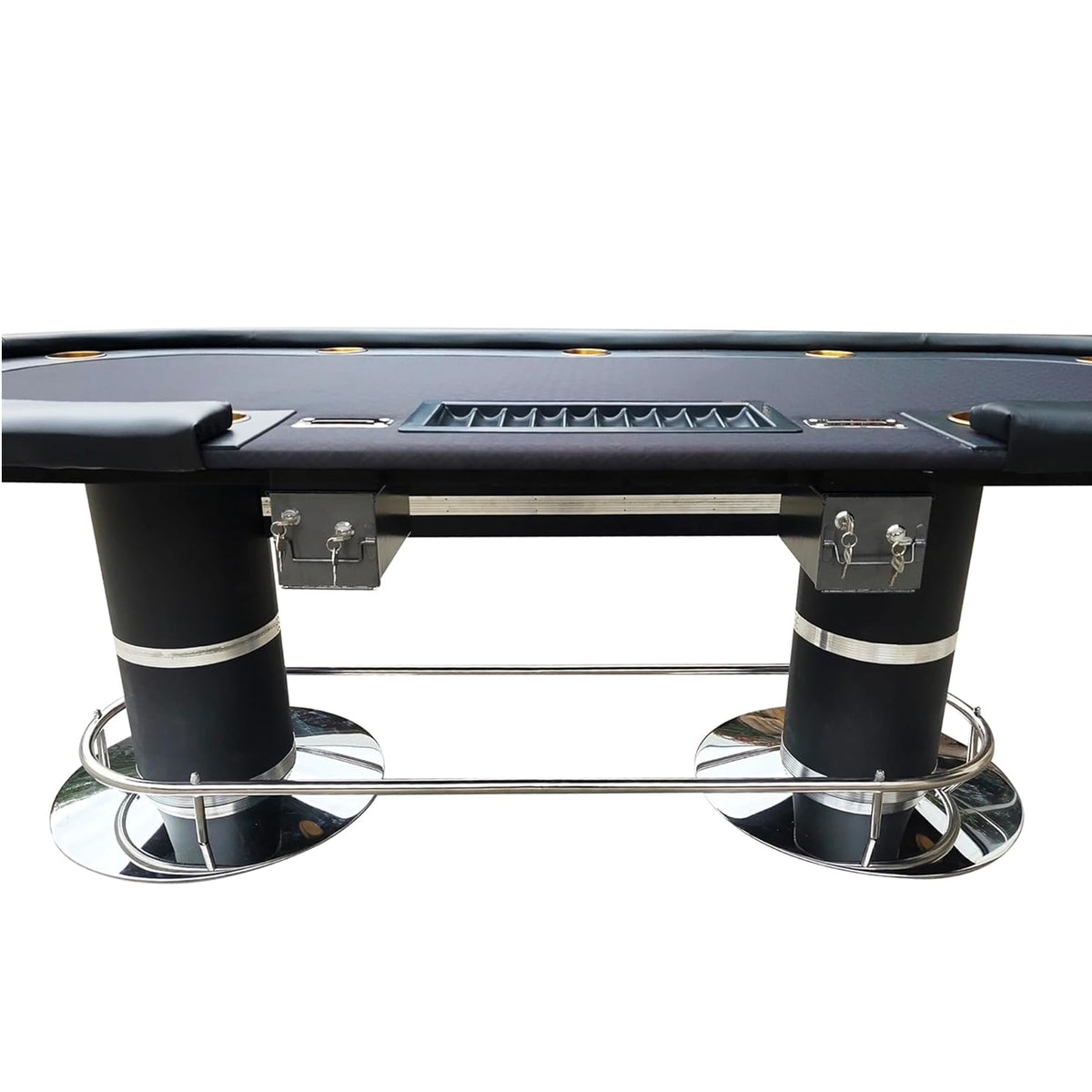 Ino Design 96" Poker Table Elite Oval Dark Knight With Black Waterproof Felt Plastic Chip Tray Steel Drop Box Black Primary Living Space Modern Wood Stainless Steel