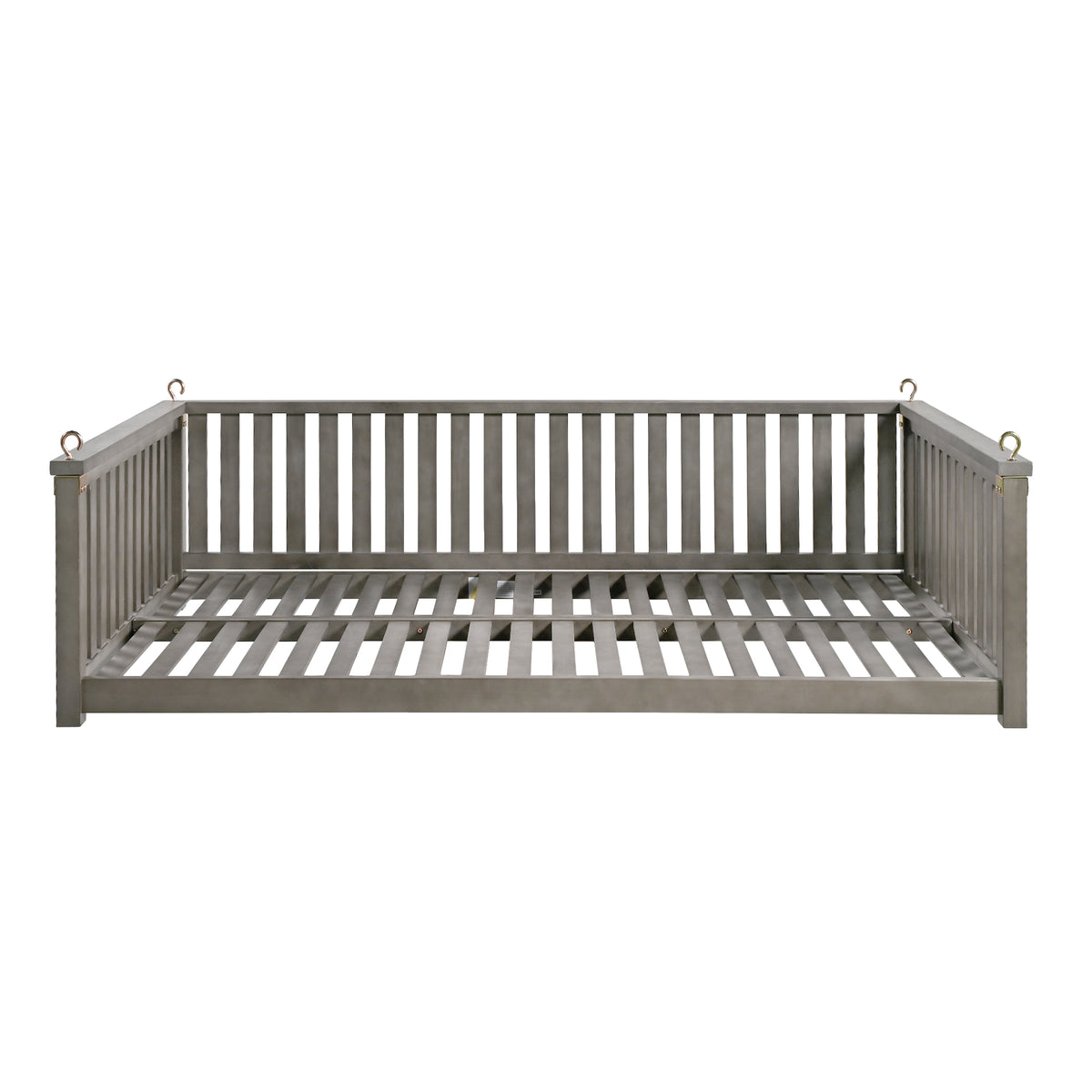 Patio Minimalist Twin Size Garden Swing Bed Wood Porch Swing With Ropes For Backyard, Safe Sloped Design, Gray Gray Weather Resistant Frame Garden & Outdoor Minimalist 2 Person Seating Group Acacia