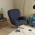 360 Swivel Accent Chair, Modern Chenille Lounge Chair With Faux Leather And Black Metal Base Frame, Comfortable Reading Chair For Small Spaces, Living Room, Bedroom, Reading Corner, Office, Navy Blue Black,Navy Blue Brown Primary Living Space American